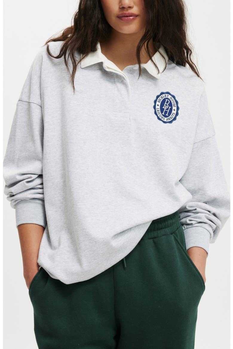 Oversized Long Sleeve Polo, Main, color, Beckley Soft Grey Marle