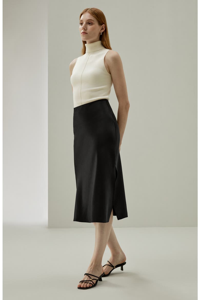 Minimalist Aesthetic Silk Poppy Skirt, Alternate, color, Black