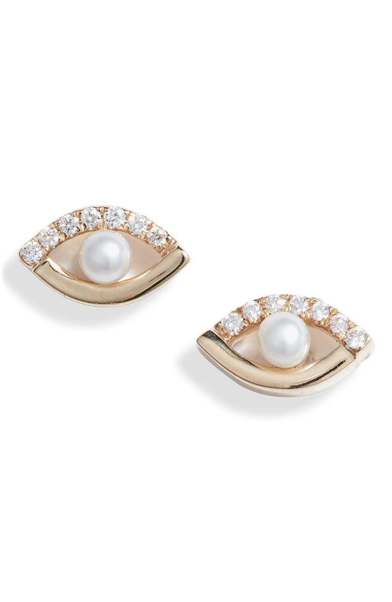 Dana Rebecca Designs Pearl & Diamond Evil Eye Stud Earrings, Main, color, 