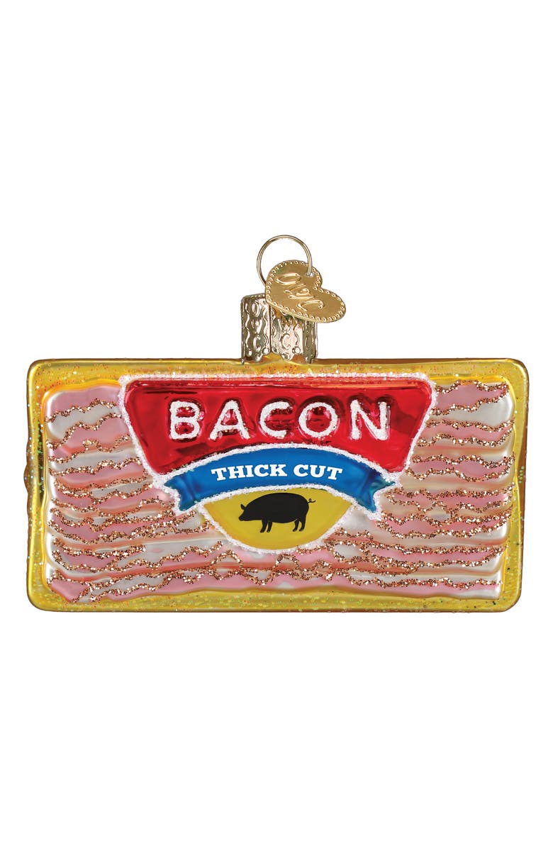 Old World Christmas Pack of Bacon Glass Ornament, Main, color, Pink/Gold
