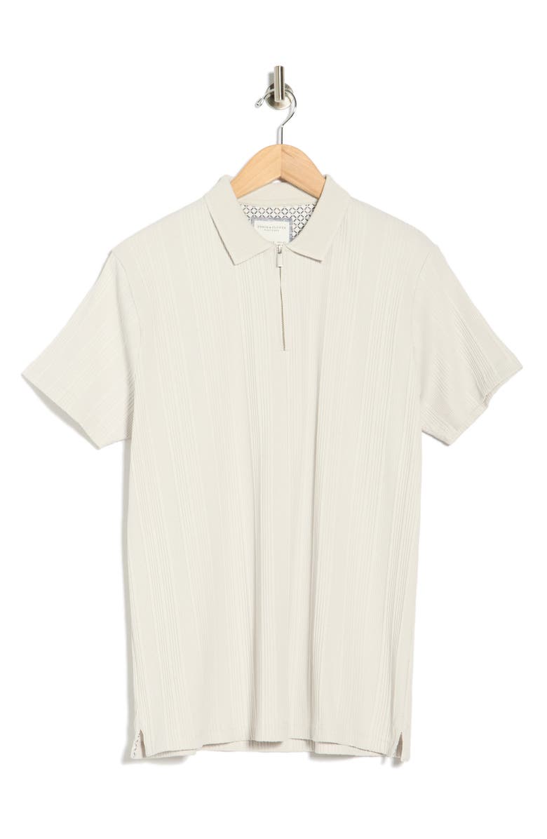 DENIM AND FLOWER Solid Textured Zip Polo, Alternate, color, Pearl Gray