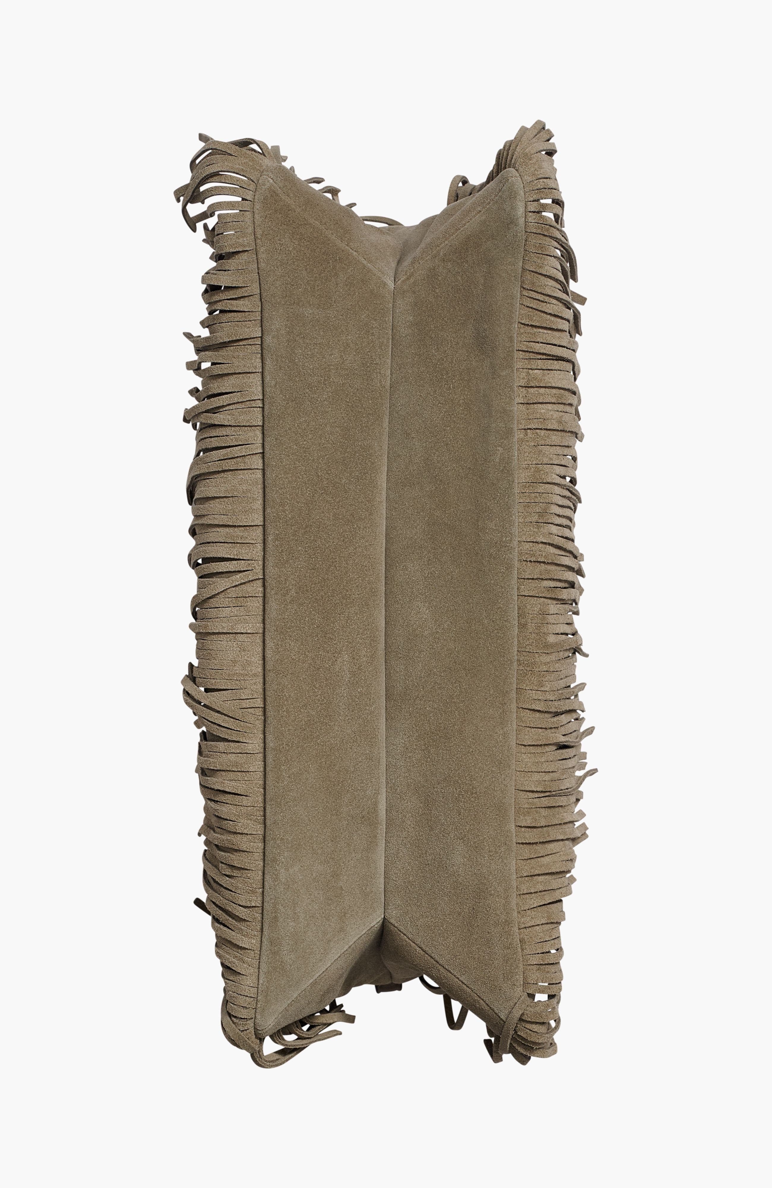 Velvet Suede Fringe Large Shoulder, Alternate, color, Truffle