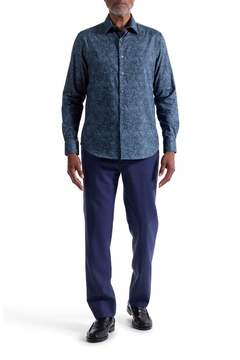 Julian Shaped Fit Paisley Cotton Button-Up Shirt, Alternate, color, NAVY
