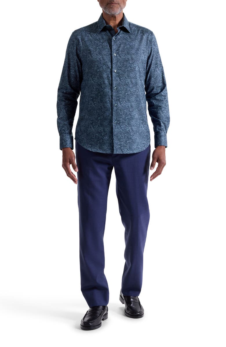 Bugatchi Julian Shaped Fit Paisley Cotton Button-Up Shirt, Alternate, color, Navy