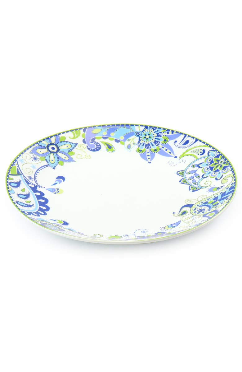 Elama Blue Fiesta 16 Piece Round Porcelain Dinnerware Set, Alternate, color, Blue