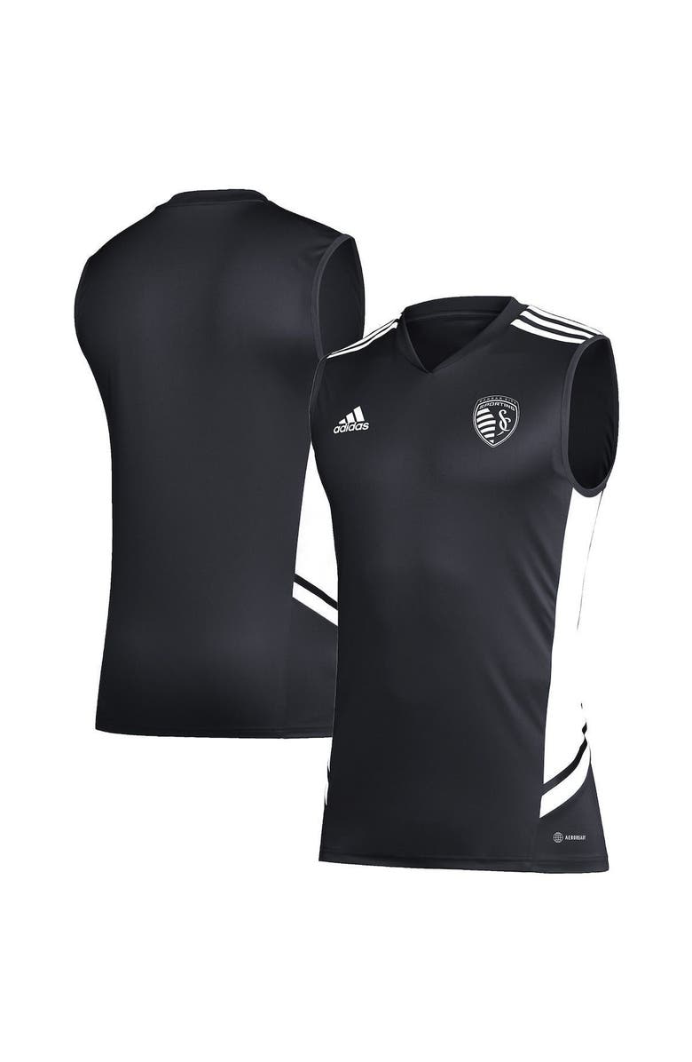 adidas Men's adidas Black/White Sporting Kansas City Sleeveless Training Jersey, Main, color, 