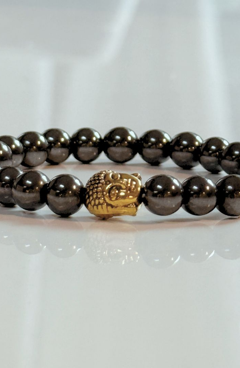 Humanist Beauty Buddha Crystal Beaded Bracelet, Alternate, color, Hematite