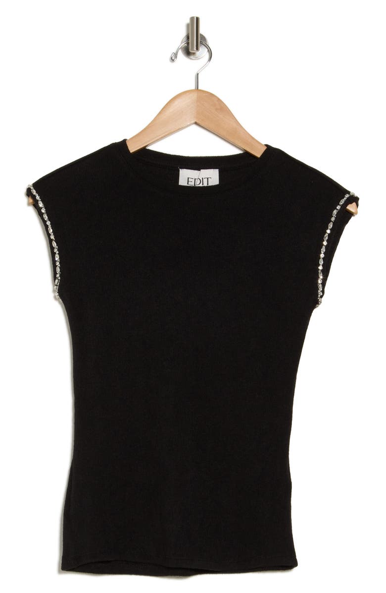 JASON WU Jewel Trim Crewneck Top, Alternate, color, Black