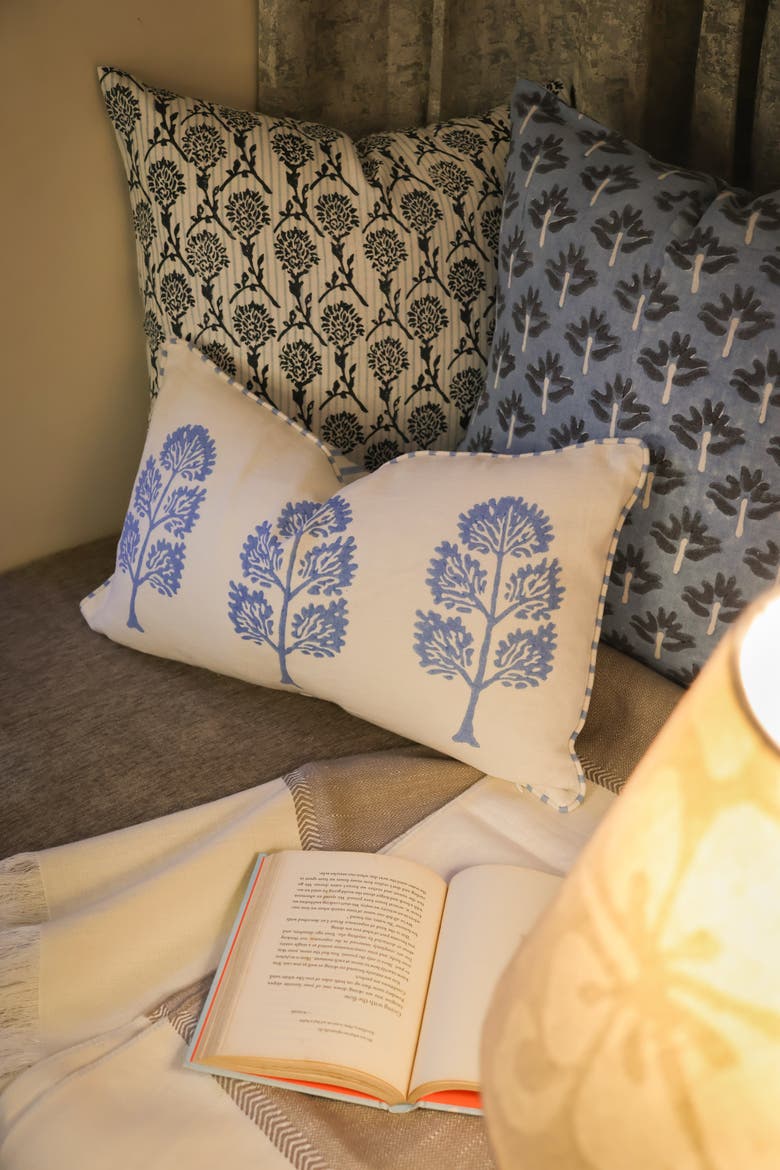 Neera Linen Hand-Printed Pillow Cover, Alternate, color, Blue