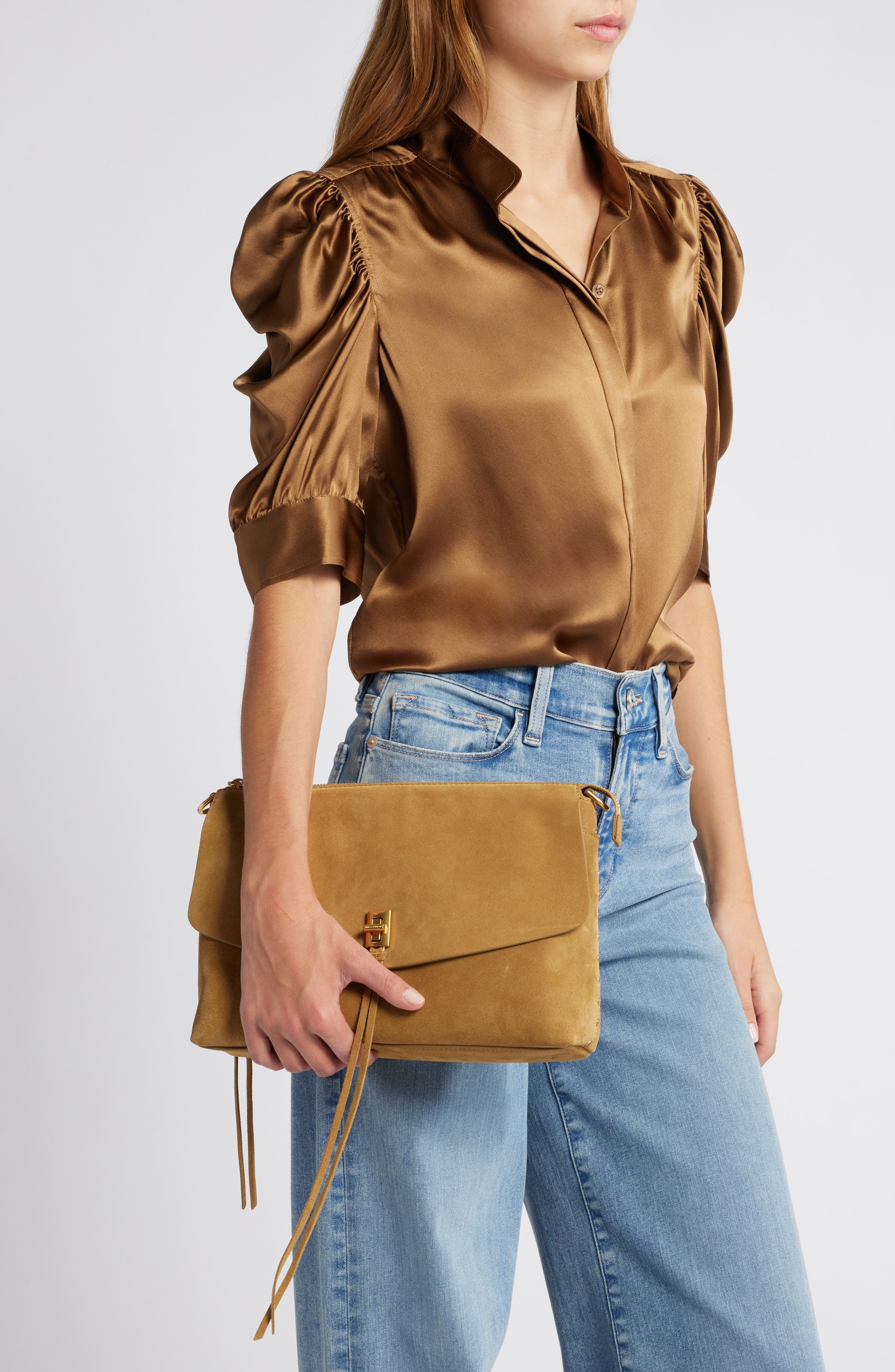 Rebecca Minkoff Darren Leather Shoulder Bag, Alternate, color, Honey