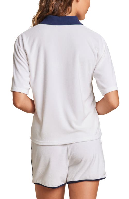Shop Barefoot Dreams Cozyterry® Lounge Polo In Sea Salt/marine