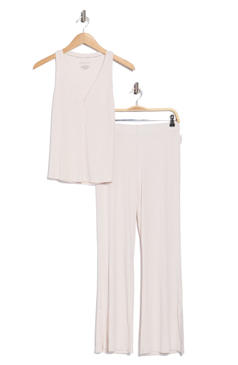 Danskin V-Neck Henley Tank Pajamas, Alternate, color, Pastel Parchment