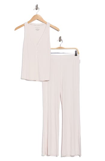 Danskin V-neck Henley Tank Pajamas In Brown