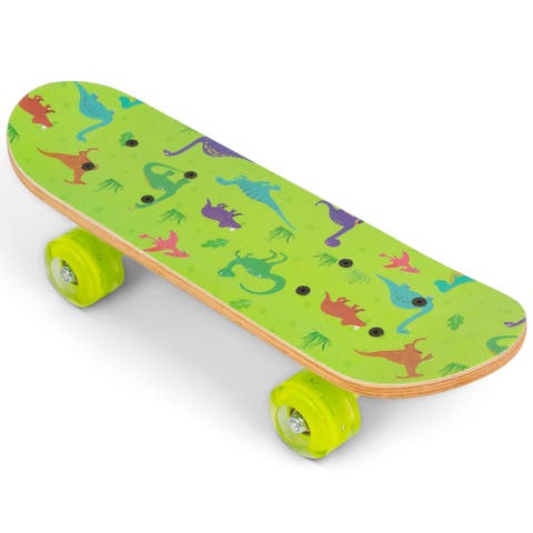 17" Dinosaur Skateboard Flashing Wheels, Antislip Grip, Wooden Deck
