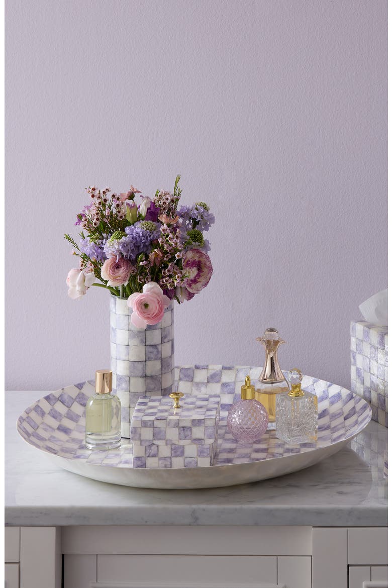 Violet Check Capiz Decorative Bowl, Alternate, color, VIOLET