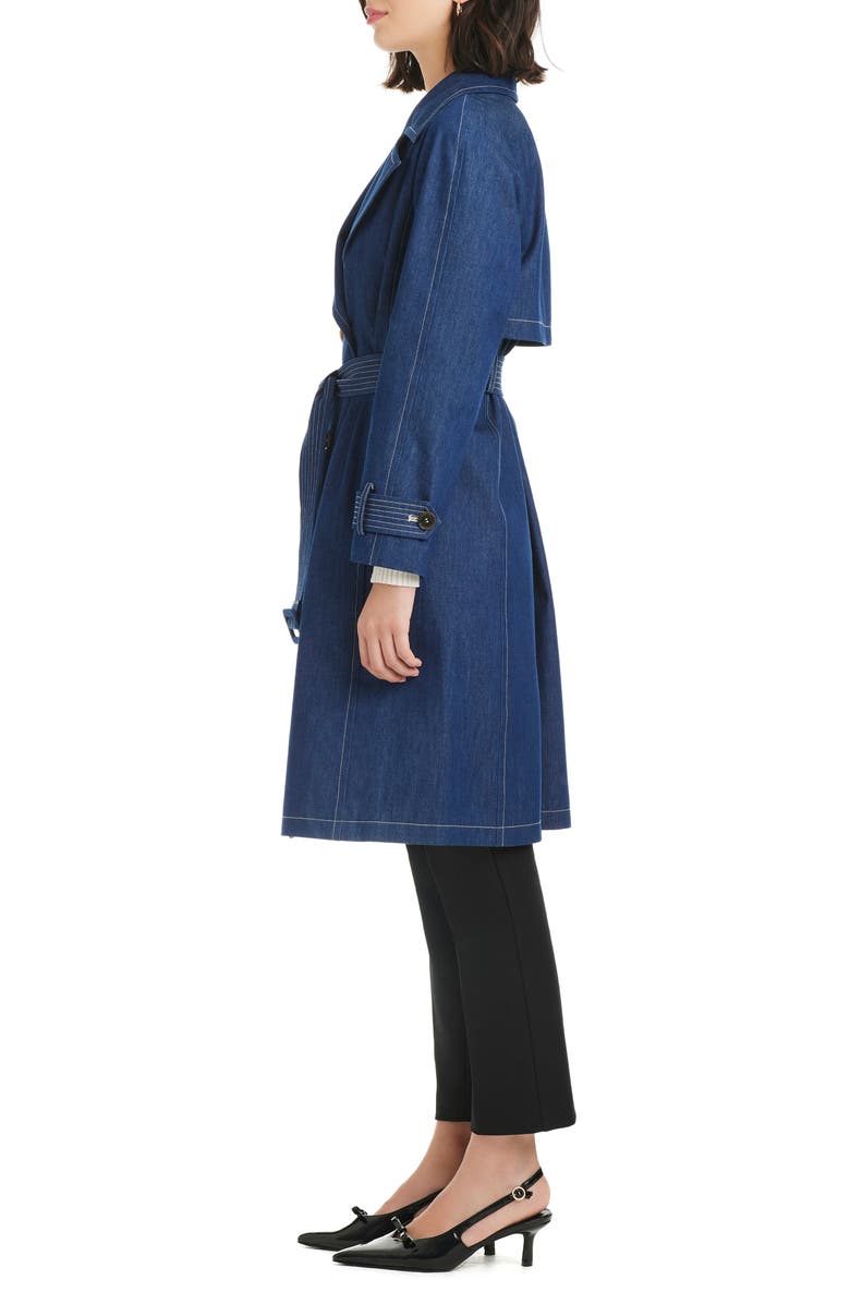 Kate Spade New York double breasted longline denim trench coat, Alternate, color, Dark Denim