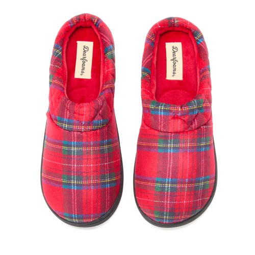 Dearfoams Darcy Quilted Cuff Velour Clog Slipper In Red