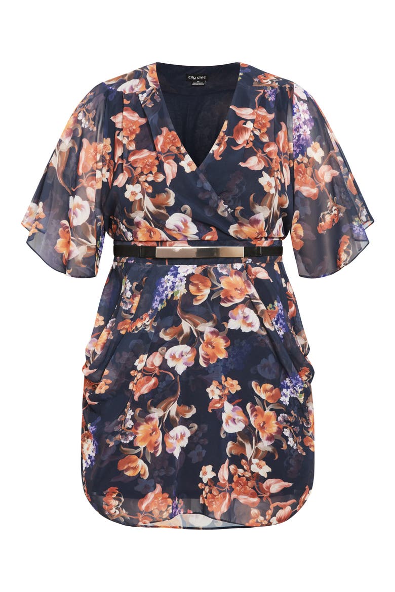 Floral Print Faux Wrap Minidress, Alternate, color, NAVY
