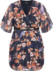 City Chic Floral Print Faux Wrap Minidress