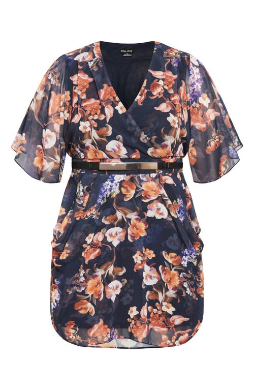 City Chic Floral Print Faux Wrap Minidress In Black