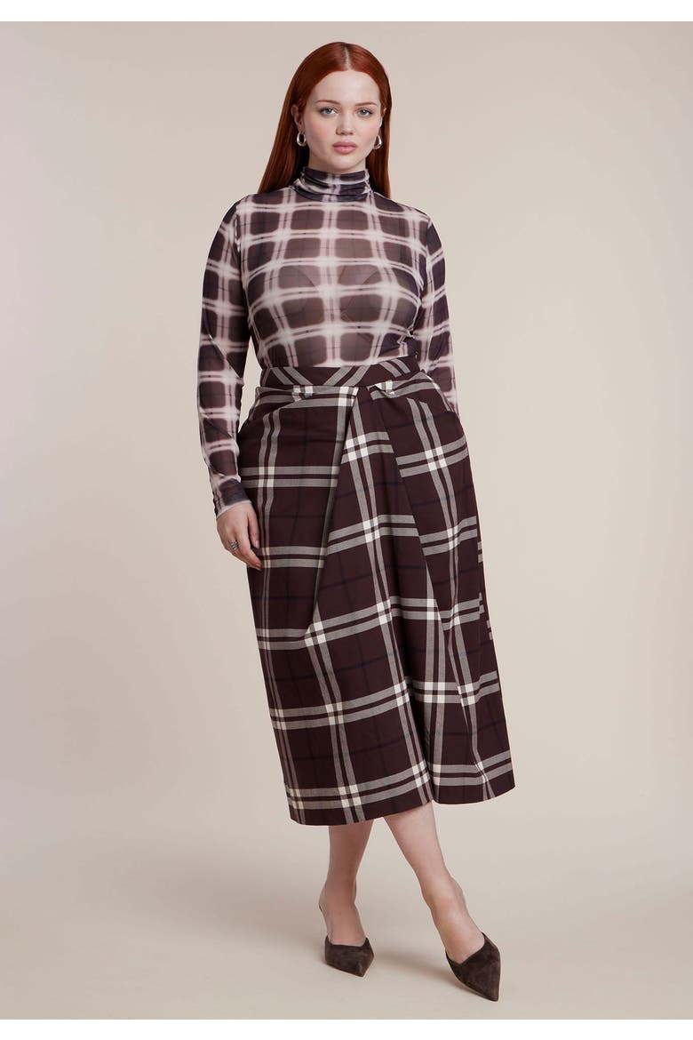 Mesh Turtleneck Top (plus), Alternate, color, CHOCOLATE PLAID