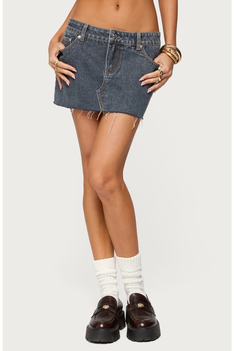 Micah Raw Hem Denim Miniskirt, Main, color, DARK-BLUE-WASHED