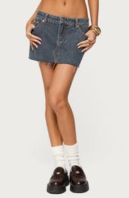 EDIKTED Micah Raw Hem Denim Miniskirt
