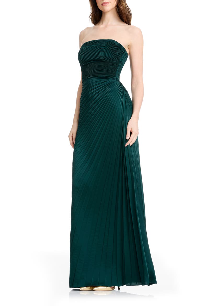 Kinley Accordion Pleat Strapless Evening Gown, Alternate, color, PINE