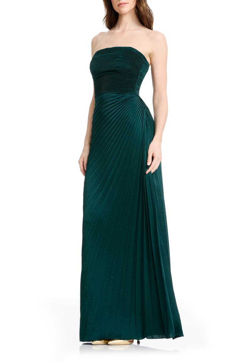 Dress the Population Kinley Accordion Pleat Strapless Evening Gown, Alternate, color, Pine