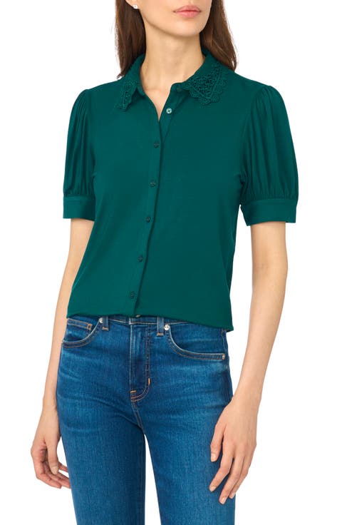 Scalloped Lace Collar Short Sleeve Shirt