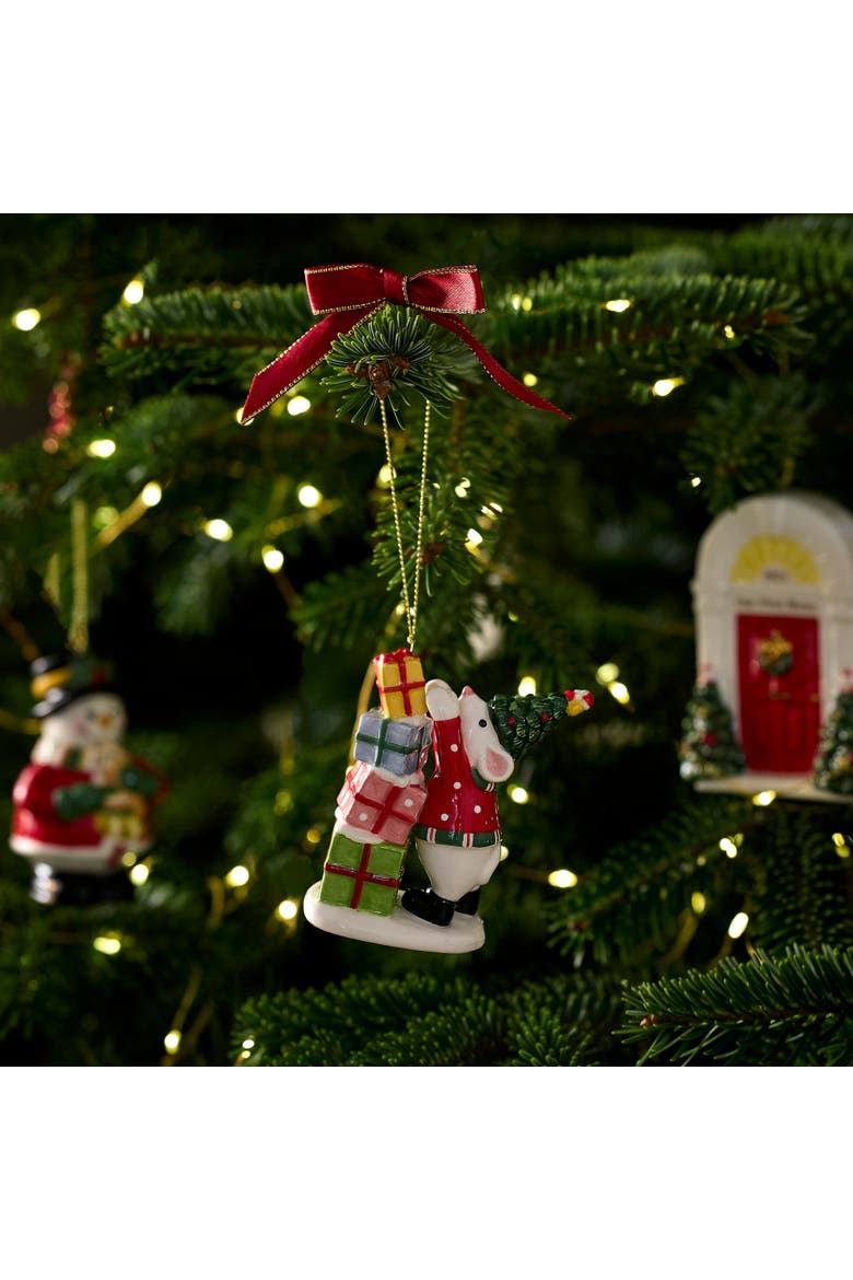 Christmas Tree Mouse Knocking Over Gifts Ornament, Alternate, color, Multi
