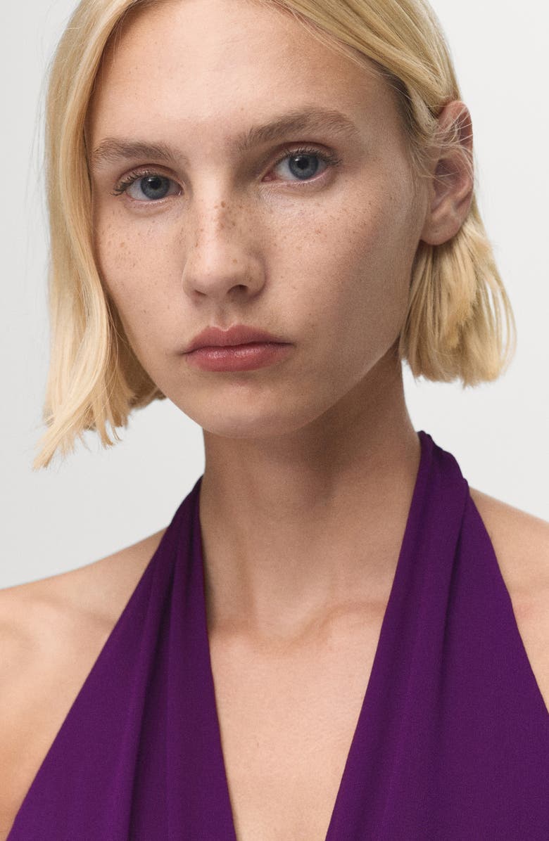 MANGO Pleated Halter Midi Dress, Alternate, color, Purple