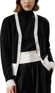 Lilysilk Gemini Cashmere Cardigan with Contrasting Hem