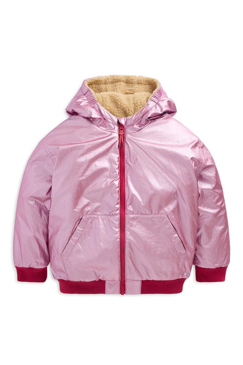 Kids' Reversible Metallic Hooded Bomber Jacket, Main, color, PINK METALLIC