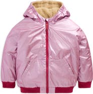 Mini Boden Kids' Reversible Metallic Hooded Bomber Jacket