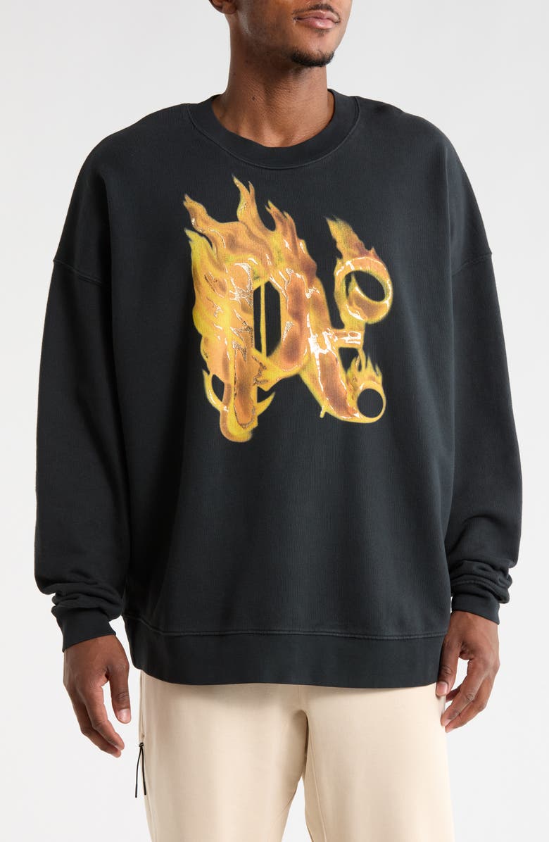 Palm Angels Fire Logo Sweatshirt, Main, color, Black/Gold