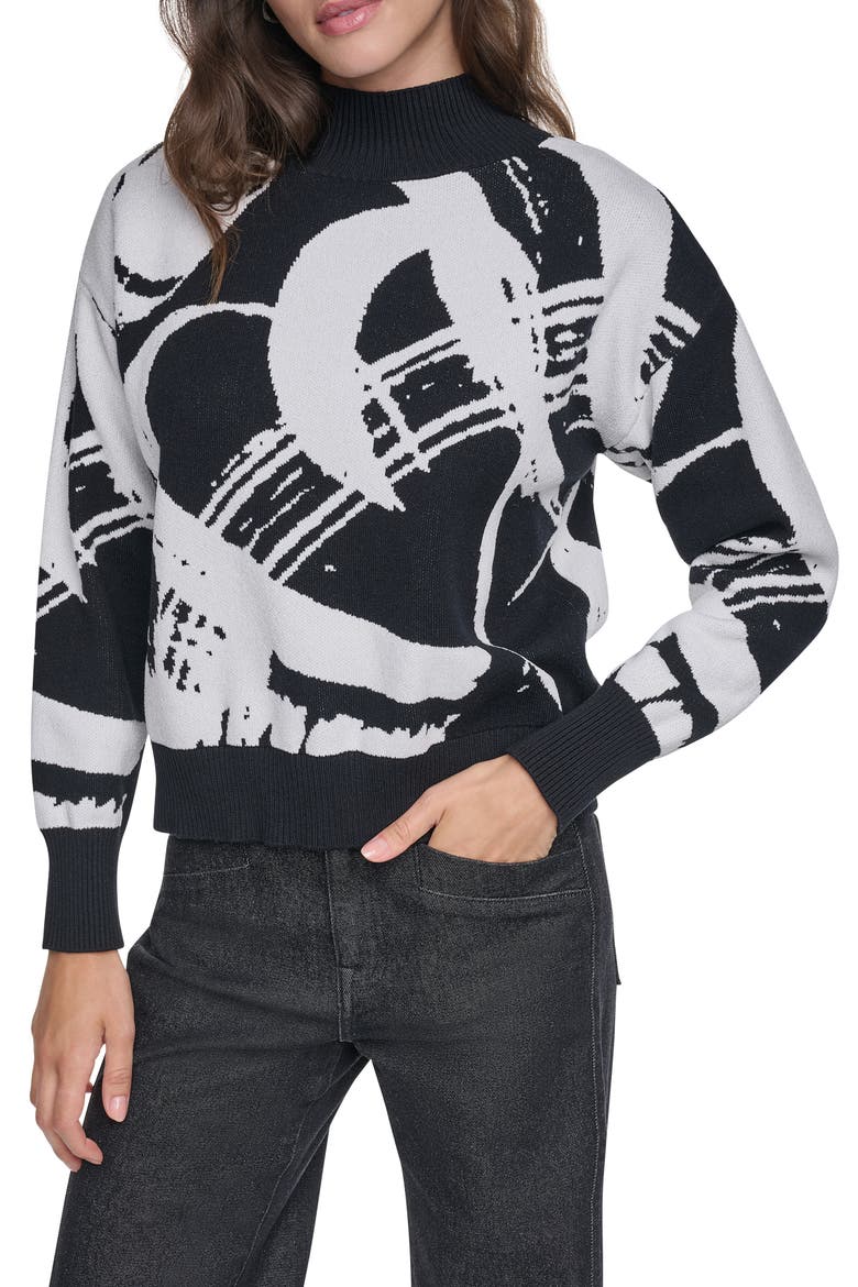 Brushstroke Mock Neck Sweater, Main, color, BLK/ IVY