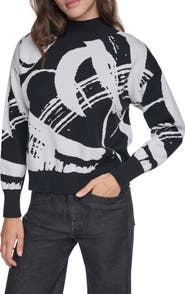 DKNY Brushstroke Mock Neck Sweater