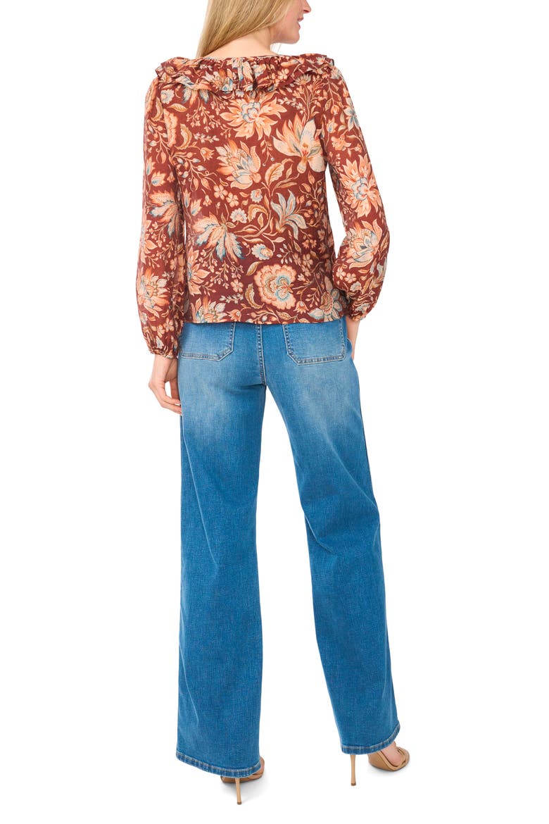 Floral Ruffle V-Neck Top, Alternate, color, RUSSET BROWN-235