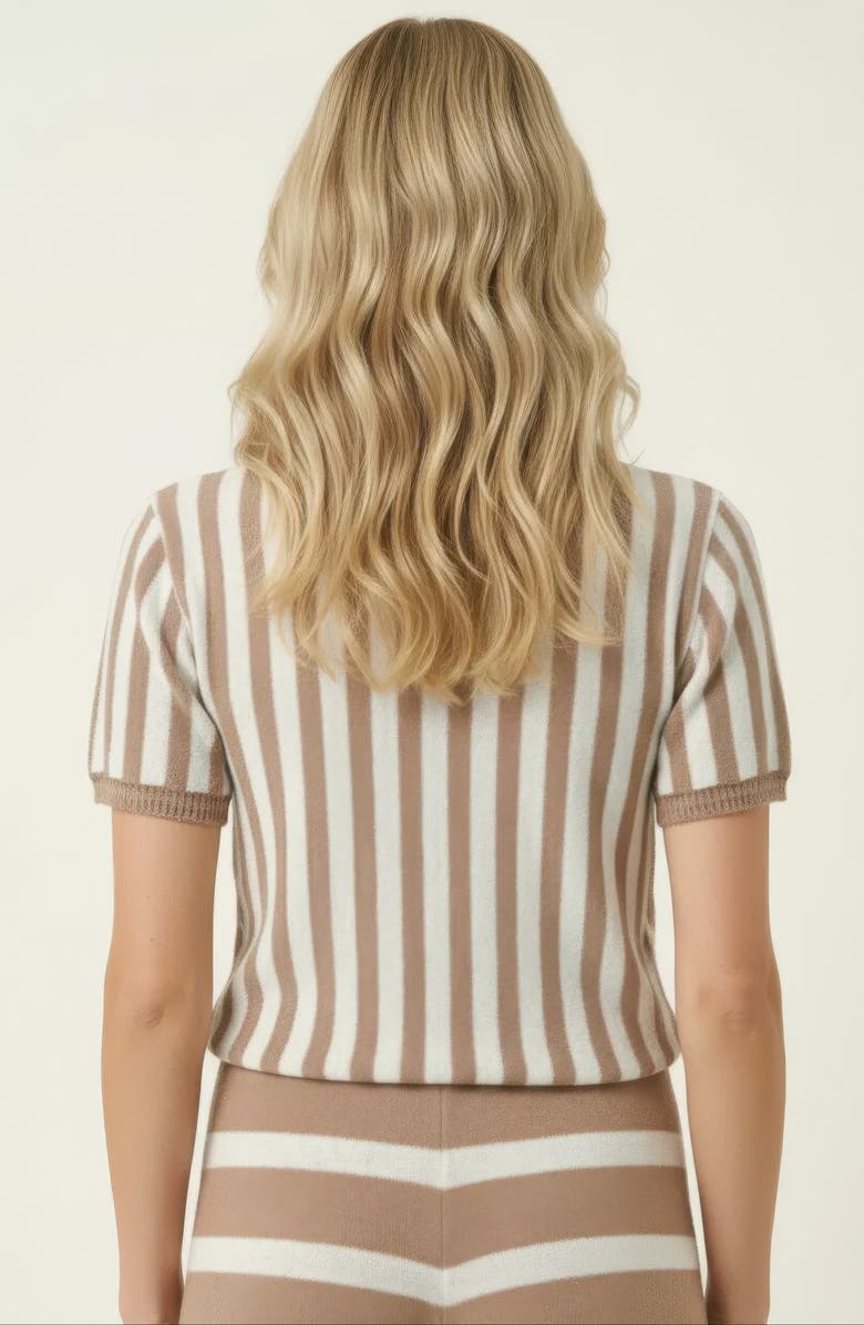 Modenaire Striped Short Sleeve Knit Top and Wide Leg Pants Lounge Set with Drawstring, Alternate, color, 