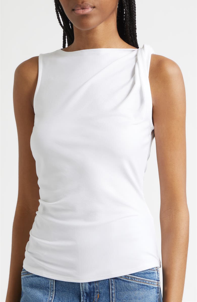 Veronica Beard Otessa Twist Shoulder Ruched Top, Alternate, color, White