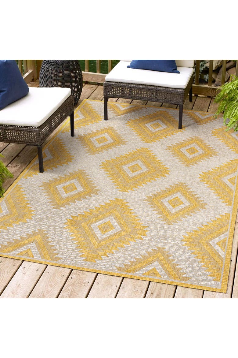Lior Geometric Moroccan Diamond Indoor/Outdoor Area Rug, Alternate, color, Yellow/Cream