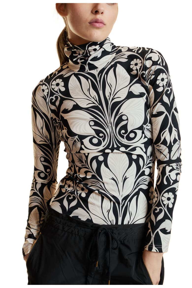 Turtle Neck Lycra Top, Alternate, color, Black/White