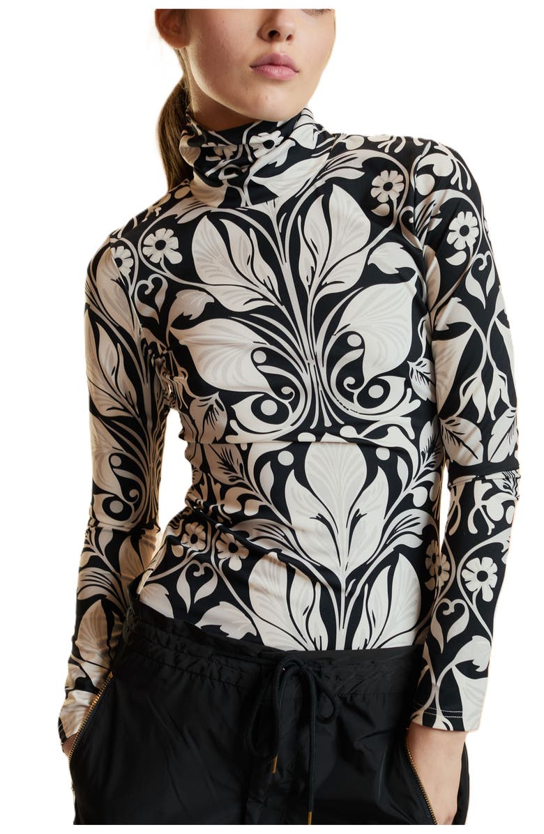 Cynthia Rowley Turtle Neck Lycra Top, Alternate, color, Black/White