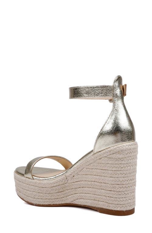 L'agence Avice Ankle Strap Espadrille Platform Wedge Sandal In Gold