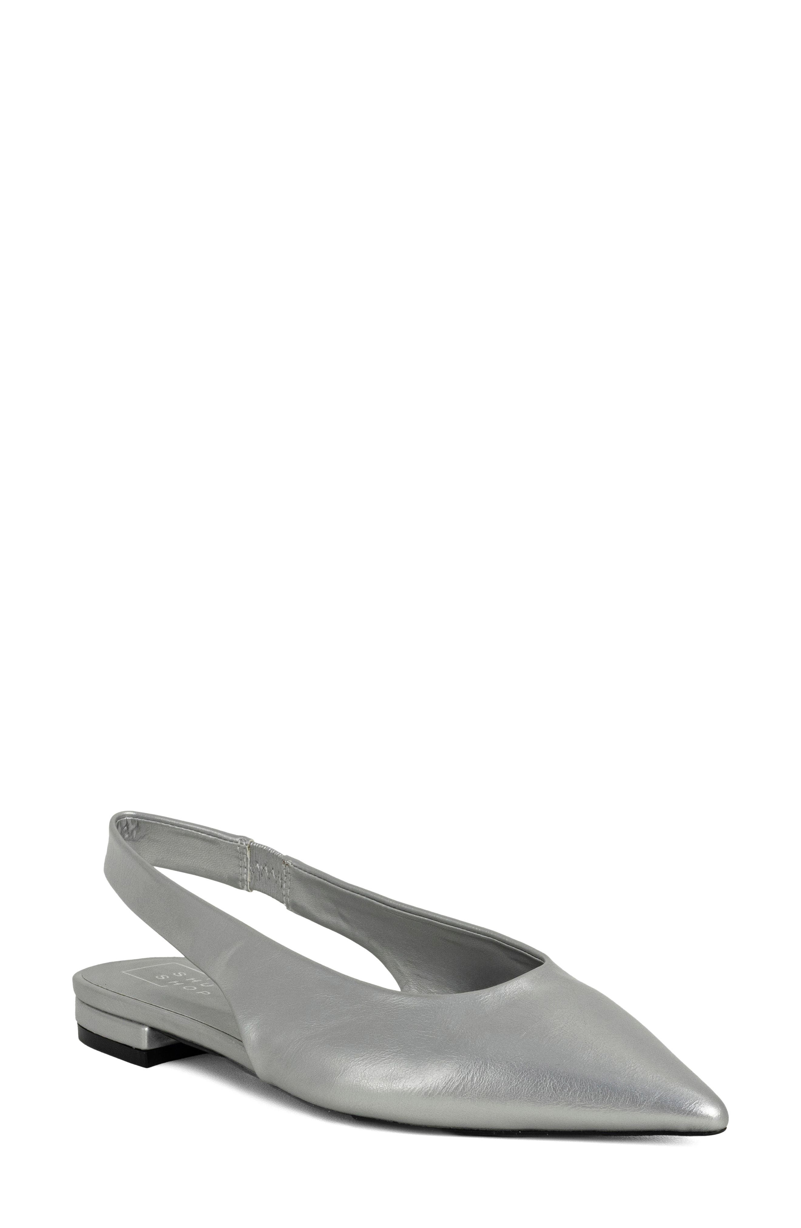 SHUSHOP Amelia Slingback Flat, Main, color, Silver