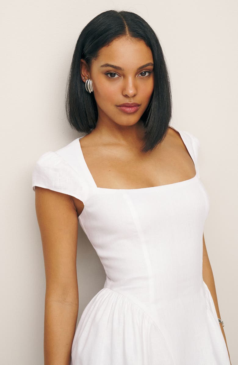 Reformation Oaklyn Cap Sleeve Linen Minidress, Alternate, color, White