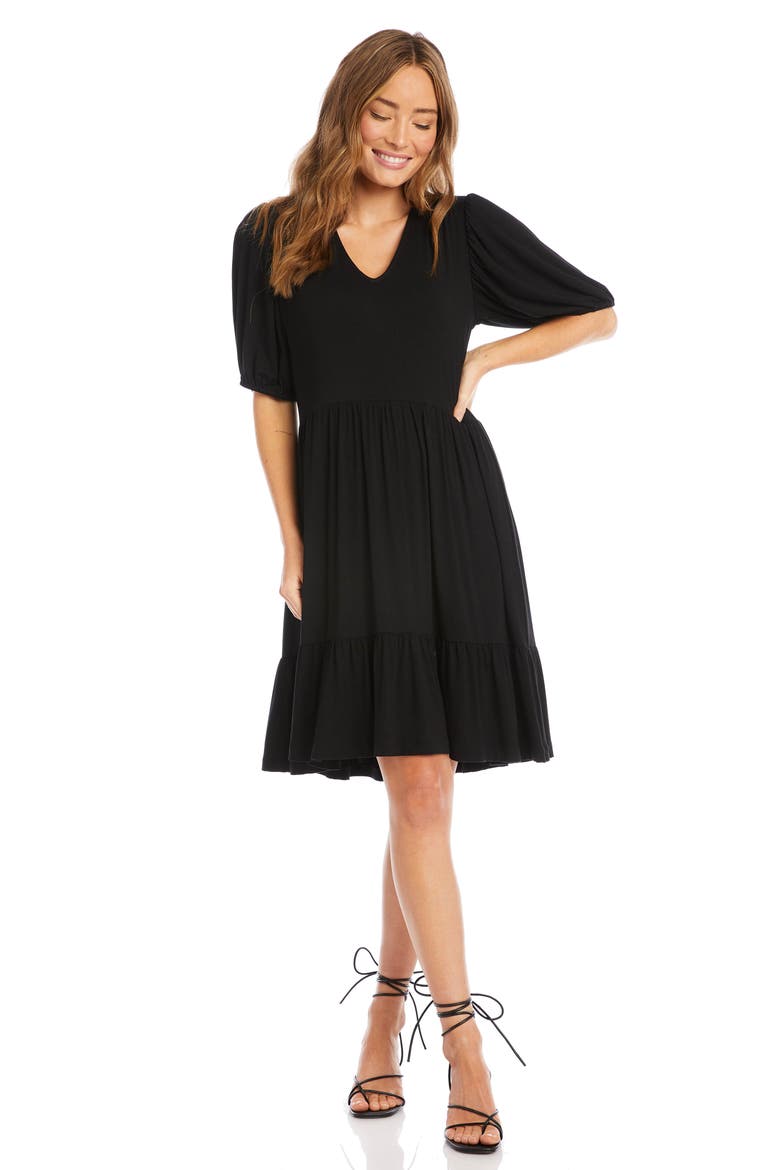 Tiered Puff Sleeve A-Line Dress, Alternate, color, BLACK