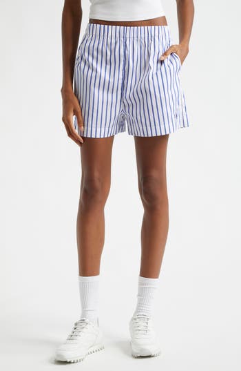 Sporty And Rich Sporty & Rich Stripe Cotton Poplin Shorts In Blue