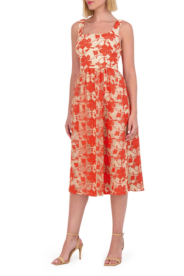 Embroidered Mesh Midi Dress, Main, color, POPPY